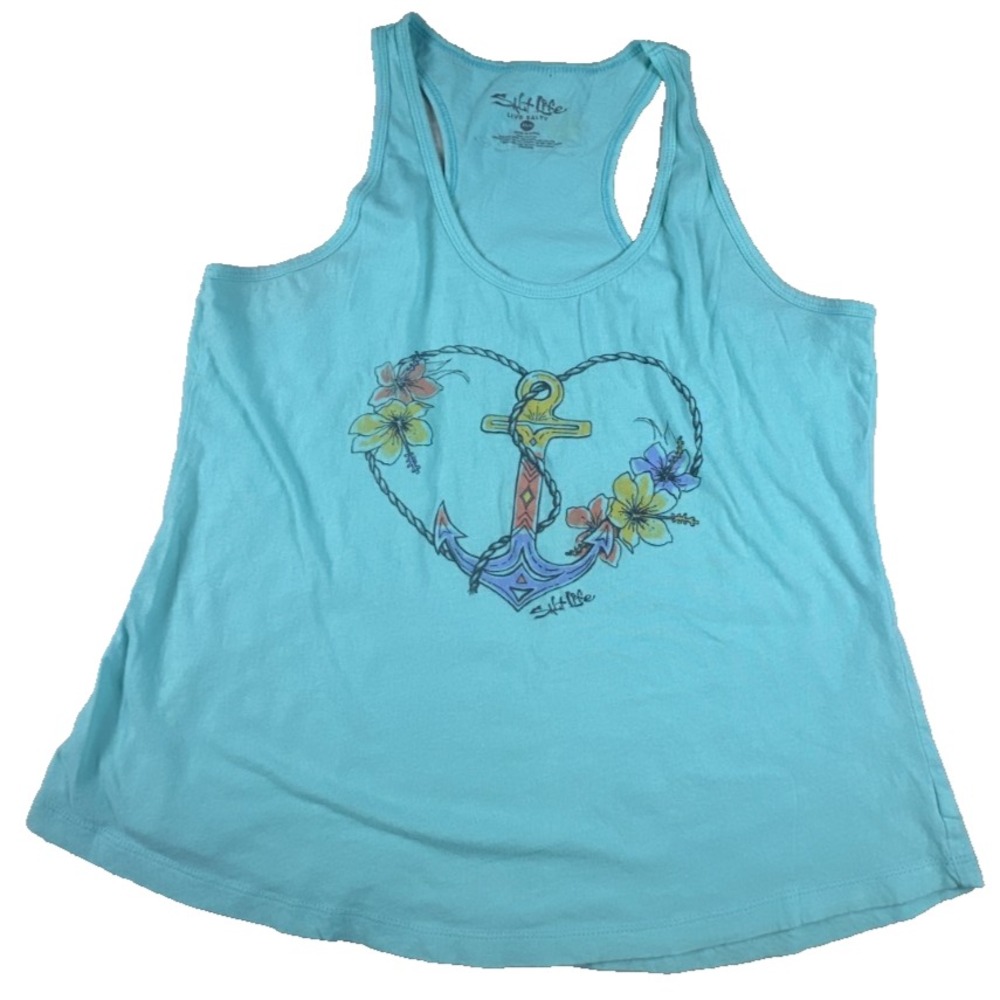 Salt‎ Life Shirt Women's Large Tank Top Blue Anchor Tropical Floral Beach
